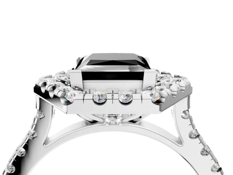 Platinum Hexagonal Halo Fancy Black Princess Cut Diamond Pavé Band with Four-Prong Setting_16
