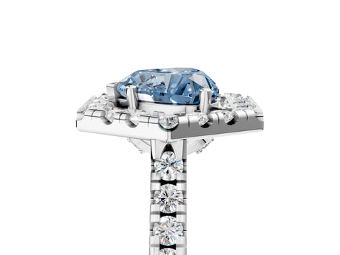 Platinum Hexagonal Halo Fancy Blue Heart Cut Diamond Pavé Band with Four-Prong Setting_17