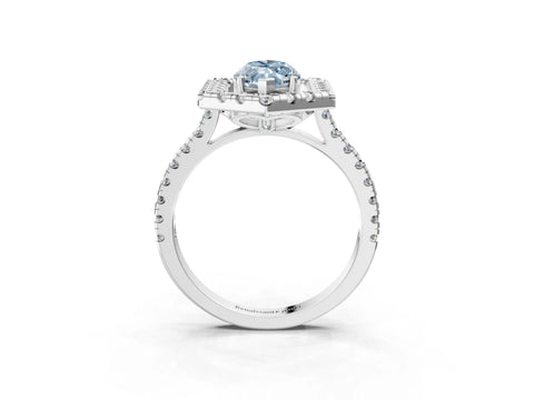 Platinum Hexagonal Halo Fancy Blue Marquise Cut Diamond Pavé Band with Four-Prong Setting_15