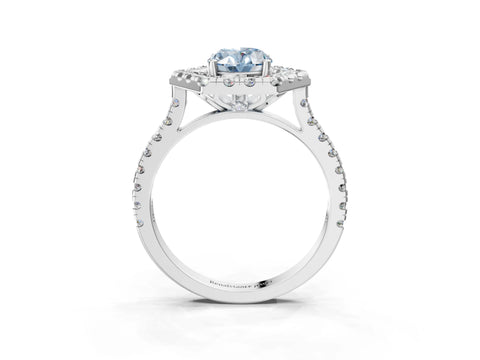 Platinum Hexagonal Halo Fancy Blue Oval Cut Diamond Pavé Band with Four-Prong Setting_15