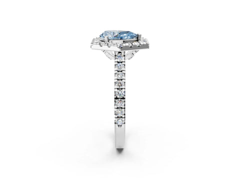 Platinum Hexagonal Halo Fancy Blue Pear Cut Diamond Pavé Band with Four-Prong Setting_14