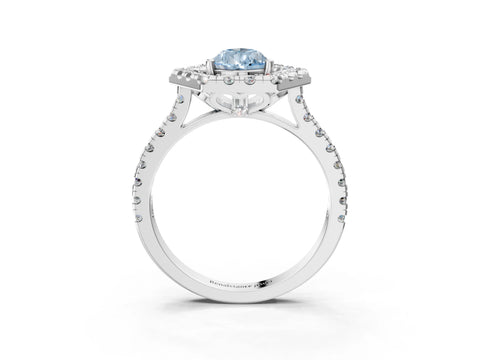 Platinum Hexagonal Halo Fancy Blue Pear Cut Diamond Pavé Band with Four-Prong Setting_15