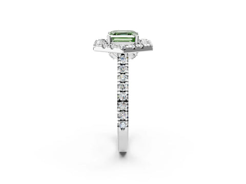 Platinum Hexagonal Halo Fancy Green Asscher Cut Diamond Pavé Band with Four-Prong Setting_14