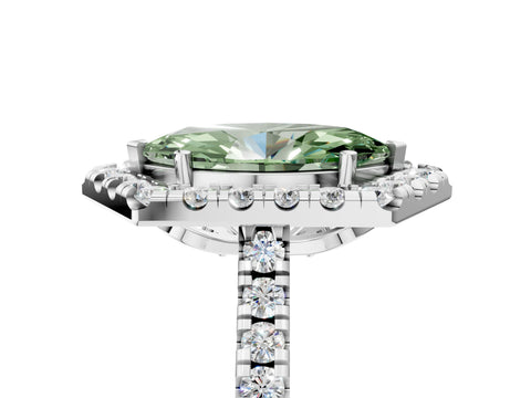 Platinum Hexagonal Halo Fancy Green Marquise Cut Diamond Pavé Band with Four-Prong Setting_41