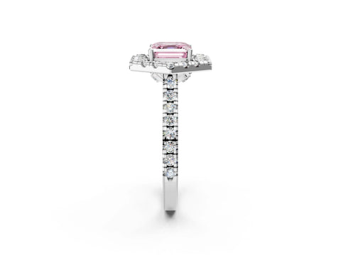 Platinum Hexagonal Halo Fancy Pink Asscher Cut Diamond Pavé Band with Four-Prong Setting_14