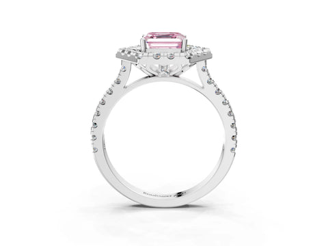 Platinum Hexagonal Halo Fancy Pink Asscher Cut Diamond Pavé Band with Four-Prong Setting_15