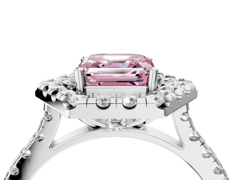 Platinum Hexagonal Halo Fancy Pink Asscher Cut Diamond Pavé Band with Four-Prong Setting_16