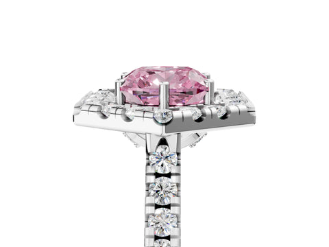 Platinum Hexagonal Halo Fancy Pink Cushion Cut Diamond Pavé Band with Four-Prong Setting_17