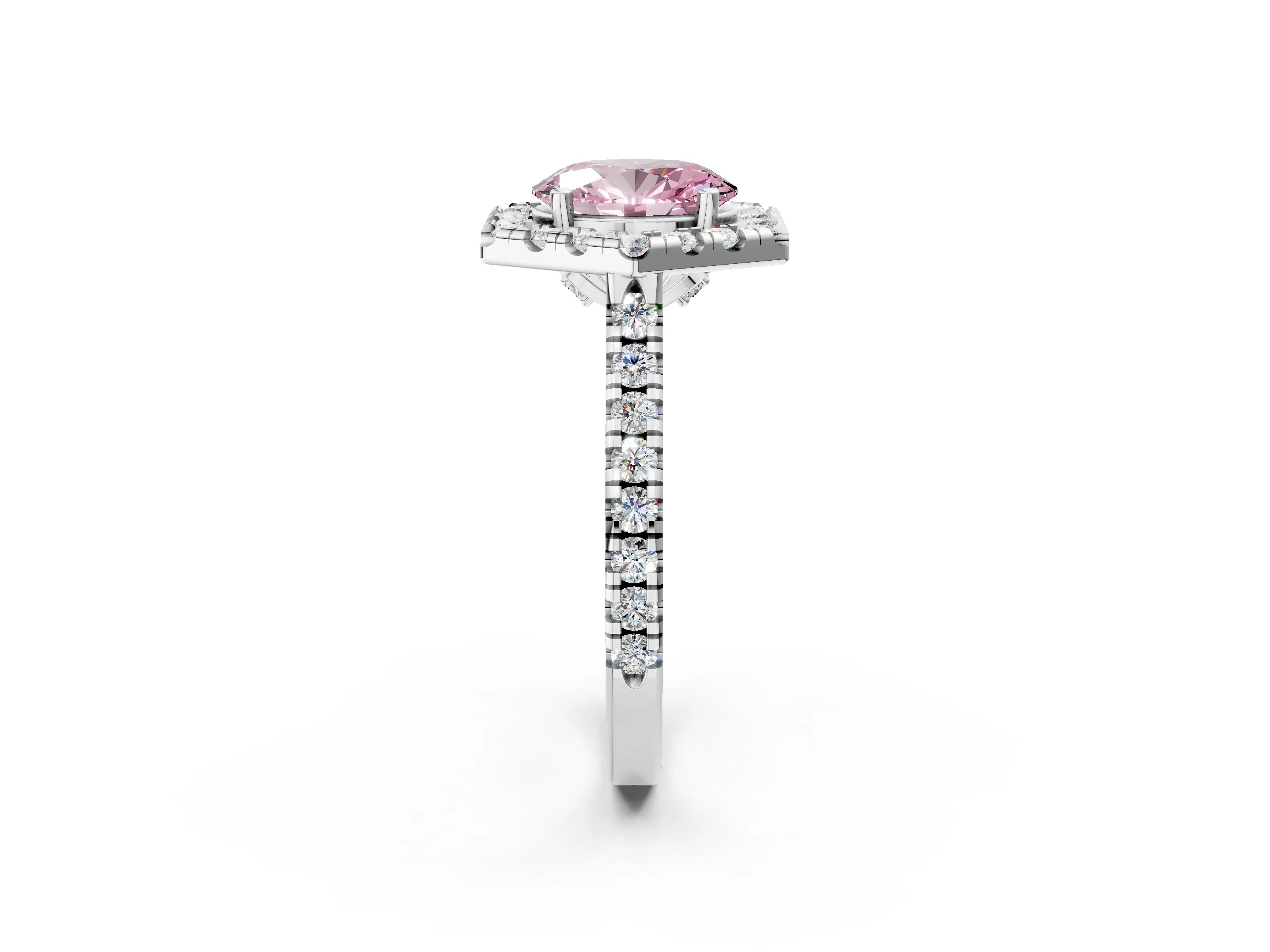 Platinum Hexagonal Halo Fancy Pink Oval Cut Diamond Pavé Band with Four-Prong Setting_14