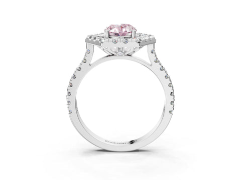 Platinum Hexagonal Halo Fancy Pink Oval Cut Diamond Pavé Band with Four-Prong Setting_15