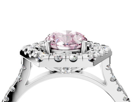 Platinum Hexagonal Halo Fancy Pink Oval Cut Diamond Pavé Band with Four-Prong Setting_16