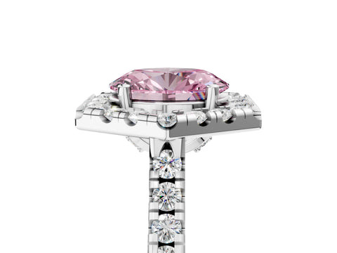 Platinum Hexagonal Halo Fancy Pink Oval Cut Diamond Pavé Band with Four-Prong Setting_17