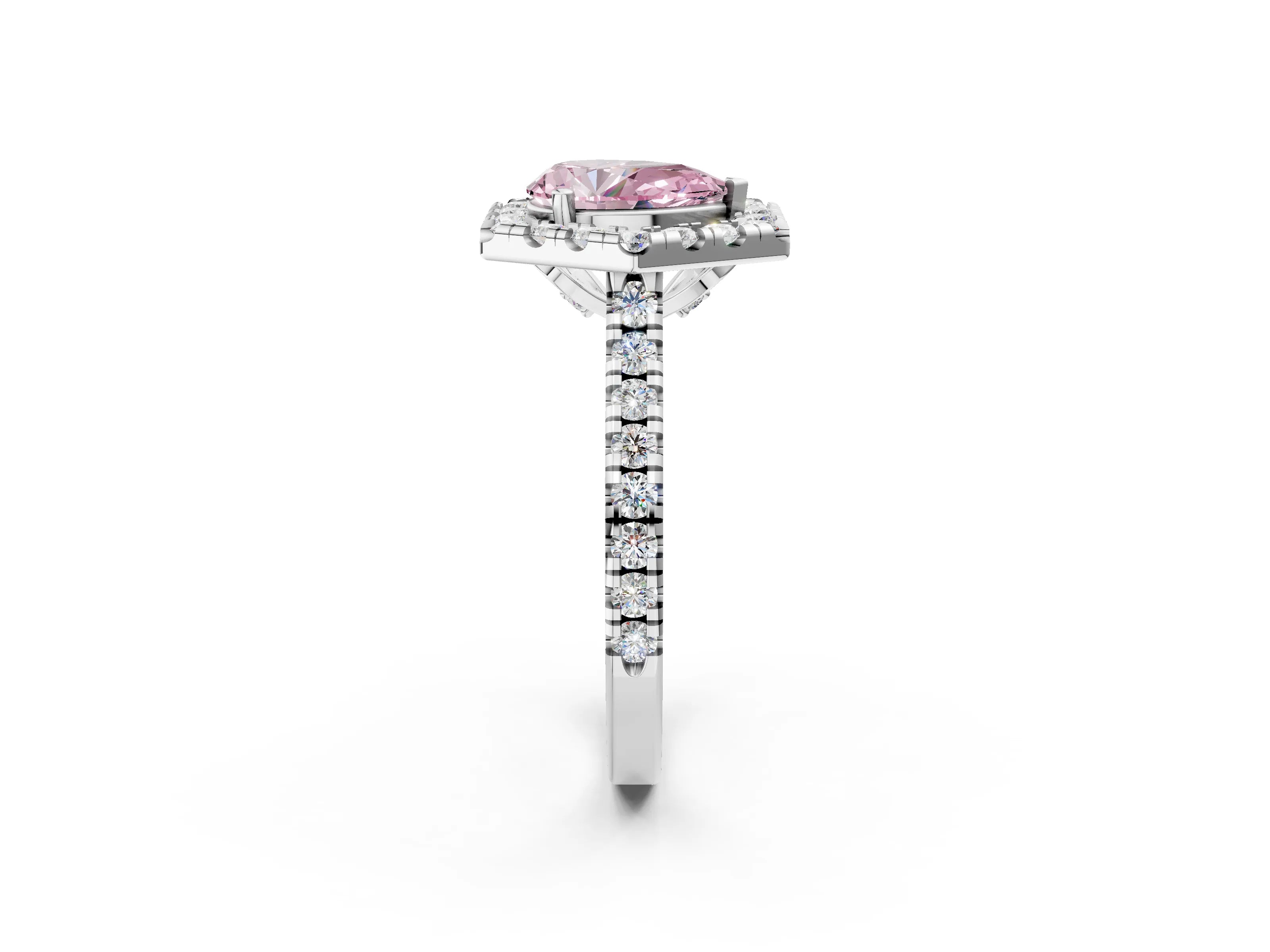 Platinum Hexagonal Halo Fancy Pink Pear Cut Diamond Pavé Band with Four-Prong Setting_8