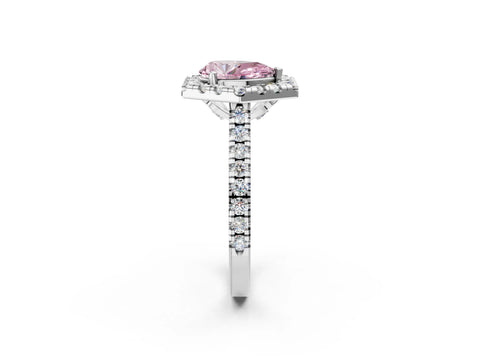 Platinum Hexagonal Halo Fancy Pink Pear Cut Diamond Pavé Band with Four-Prong Setting_8