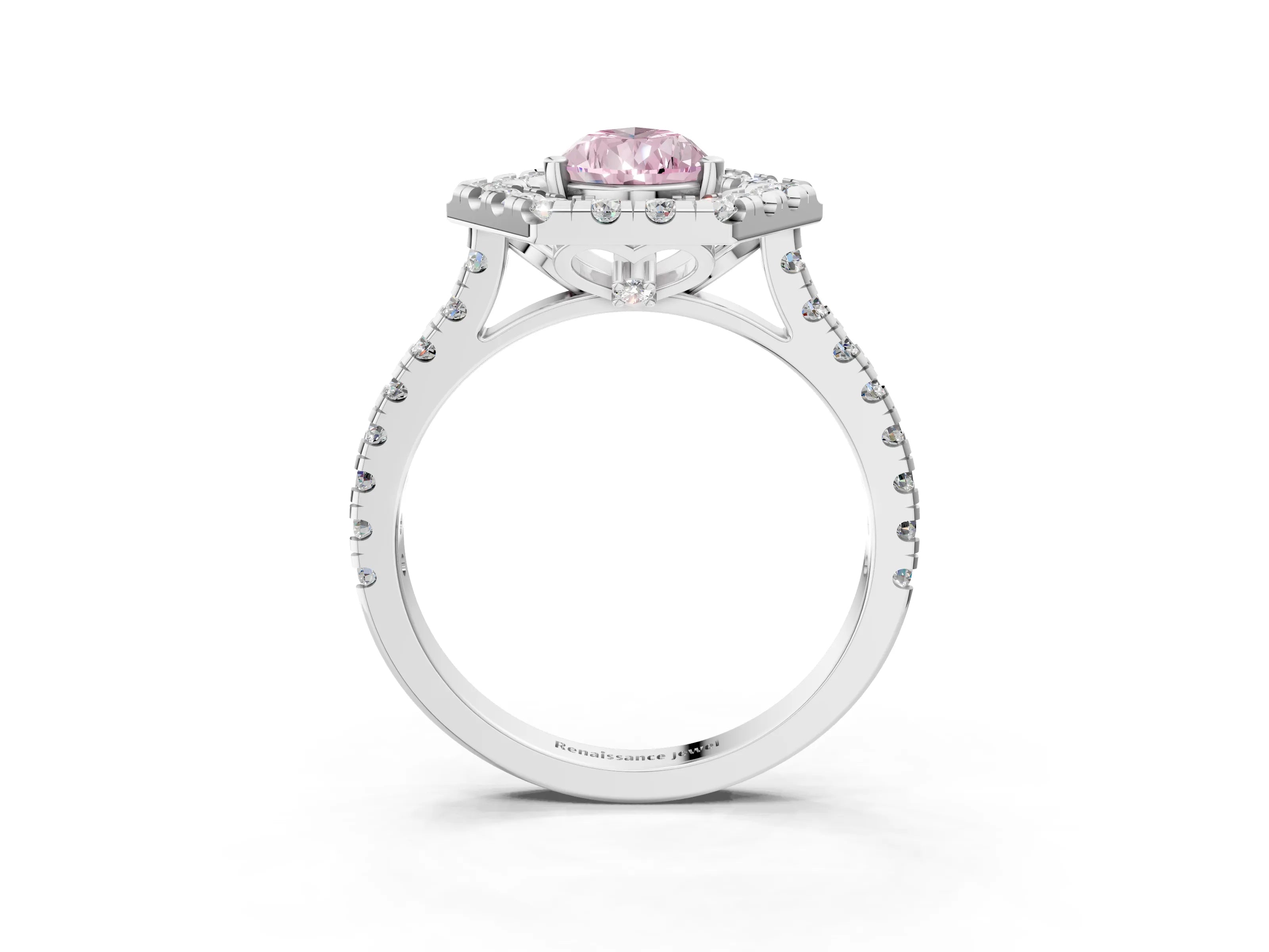 Platinum Hexagonal Halo Fancy Pink Pear Cut Diamond Pavé Band with Four-Prong Setting_9