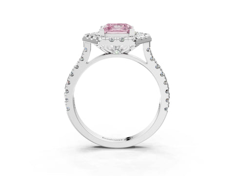 Platinum Hexagonal Halo Fancy Pink Princess Cut Diamond Pavé Band with Four-Prong Setting_15