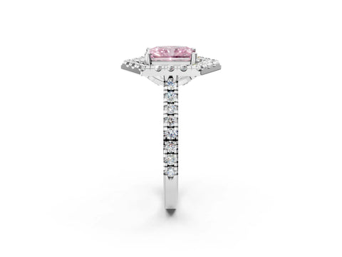 Platinum Hexagonal Halo Fancy Pink Radiant Cut Diamond Pavé Band with Four-Prong Setting_14