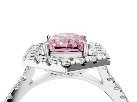 Platinum Hexagonal Halo Fancy Pink Radiant Cut Diamond Pavé Band with Four-Prong Setting_16