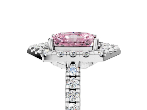 Platinum Hexagonal Halo Fancy Pink Radiant Cut Diamond Pavé Band with Four-Prong Setting_17