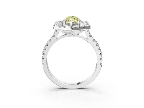 Platinum Hexagonal Halo Fancy Yellow Marquise Cut Diamond Pavé Band with Four-Prong Setting_15