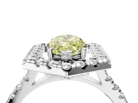 Platinum Hexagonal Halo Fancy Yellow Marquise Cut Diamond Pavé Band with Four-Prong Setting_16