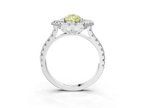 Platinum Hexagonal Halo Fancy Yellow Pear Cut Diamond Pavé Band with Four-Prong Setting_15