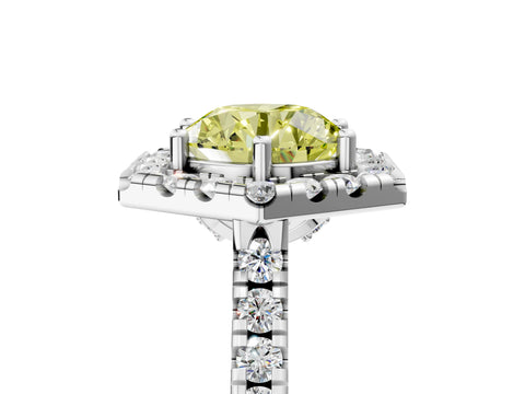 Platinum Hexagonal Halo Fancy Yellow Round Cut Diamond Pavé Band with Four-Prong Setting_41