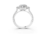 Platinum Hexagonal Halo Heart Cut Diamond Pavé Band with Four-Prong Setting_6