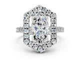 Platinum Hexagonal Halo Marquise Cut Diamond Pavé Band with Four-Prong Setting_3