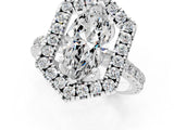 Platinum Hexagonal Halo Marquise Cut Diamond Pavé Band with Four-Prong Setting_4