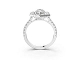 Platinum Hexagonal Halo Marquise Cut Diamond Pavé Band with Four-Prong Setting_6