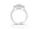 Platinum Hexagonal Halo Oval Cut Diamond Pavé Band with Four-Prong Setting_6