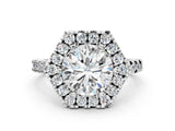 Platinum Hexagonal Halo Round Diamond Pavé Band with Four-Prong Setting_11