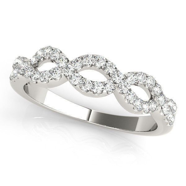 Silver Infinity Diamond Pavé Round Stone Twist Band with Prong Setting