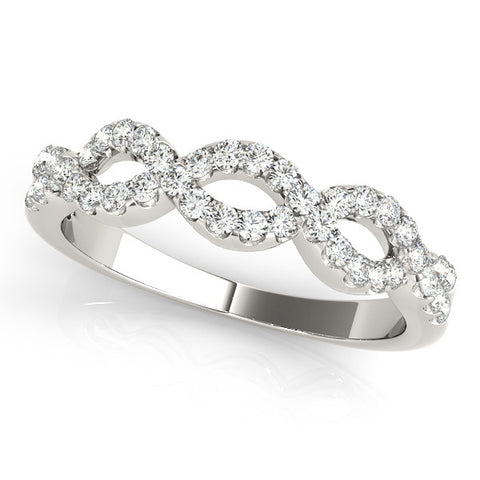 Platinum Infinity Diamond Pavé Round Stone Twist Band with Prong Setting 1