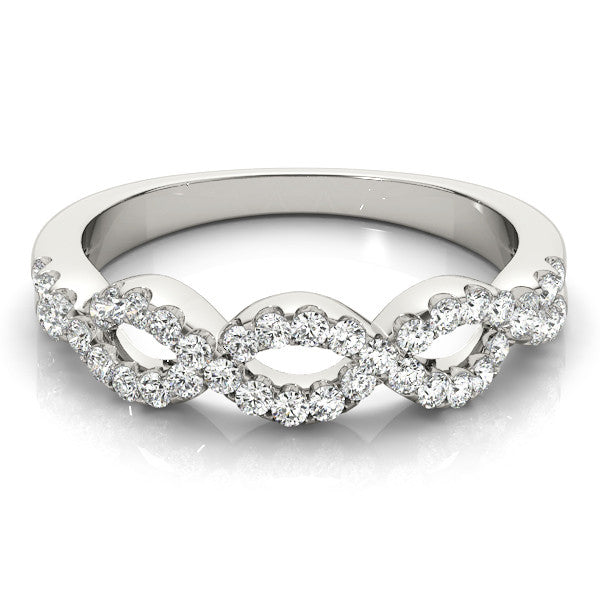 Silver Infinity Diamond Pavé Round Stone Twist Band with Prong Setting