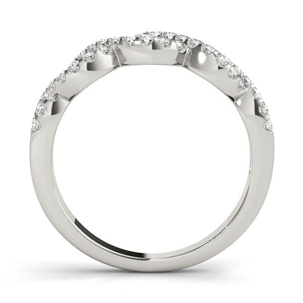 Silver Infinity Diamond Pavé Round Stone Twist Band with Prong Setting