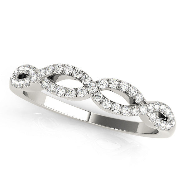 Silver Infinity Twist Diamond Pavé Band with Round Stones and Prong Setting