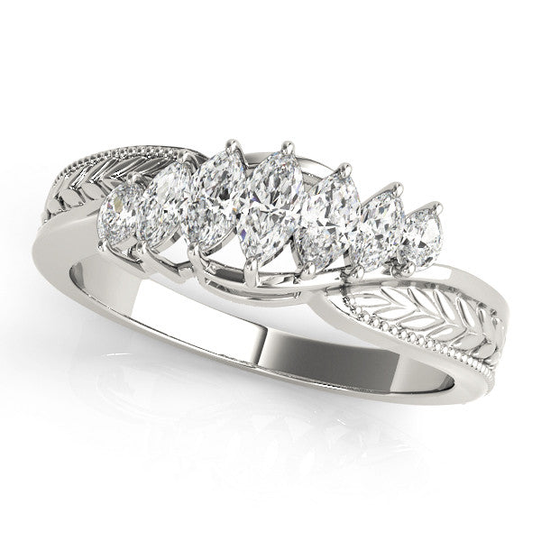 Platinum Marquise Cluster Diamond Leaf Band with Shared Prong Setting