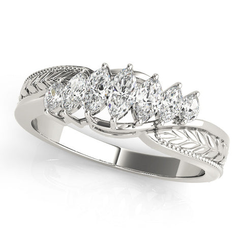Platinum Marquise Cluster Diamond Leaf Band with Shared Prong Setting