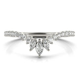 Silver Marquise Cluster Diamond Pavé Band with Prong Setting