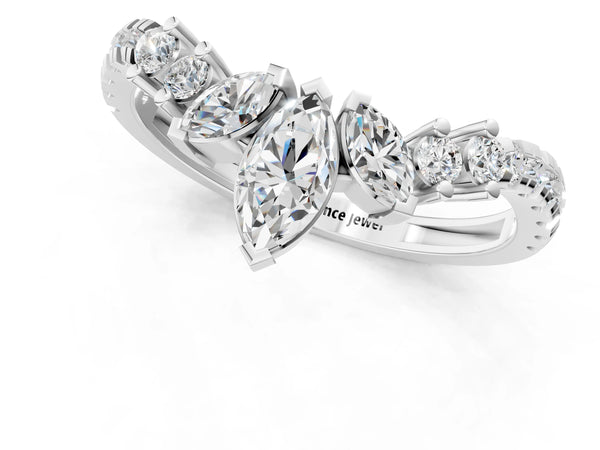 Platinum Marquise Cluster Diamond Pavé Band with Prong Setting