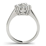 Platinum Marquise Cluster Halo Diamond Ring with Solitaire Band and Prong Setting 2