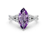 Platinum Marquise Cut Amethyst  Halo Twist Band Solitaire Prong Setting Ring_12