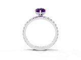 Platinum Marquise Cut Amethyst Pavé Solitaire Ring with Round Band and Prong Setting_45