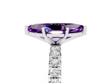 Platinum Marquise Cut Amethyst Pavé Solitaire Ring with Round Band and Prong Setting_47
