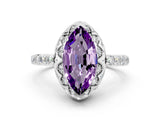 Platinum Marquise Cut Amethyst Scalloped Halo Engagement Ring with Round Shared Prong Band_42