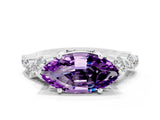 Platinum Marquise Cut Amethyst Scattered Round Accent Ring with Prong Setting_30