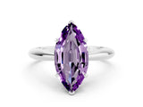 Platinum Marquise Cut Amethyst Solitaire Engagement Ring with Cathedral Setting and Four-Prong Mount
