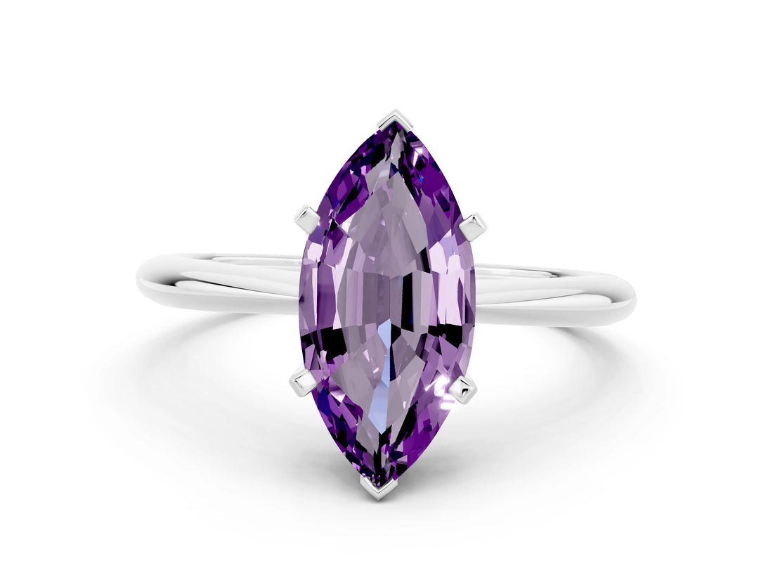Platinum Marquise Cut Amethyst Solitaire Engagement Ring with Classic Band and Four-Prong Setting_12